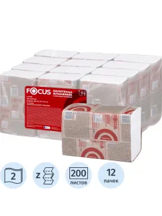 Полотенца бумажные д/дисп. FOCUS Premium Z-сл 2 сл 24х20см 200л/12пач/уп
