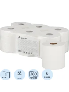 Полотенца бумажные д/дисп SoffiPRO Эконом 1сл ЦВ бел 280м 6рул/уп_10901547