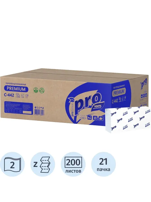 Полотенца бумажные Protissue Z-слож 2сл 200л/пач 21пач/кор_С442