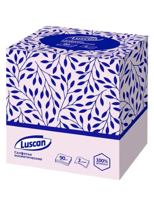 Салфетки косметические Luscan 2сл 90шт/уп в кубе белые