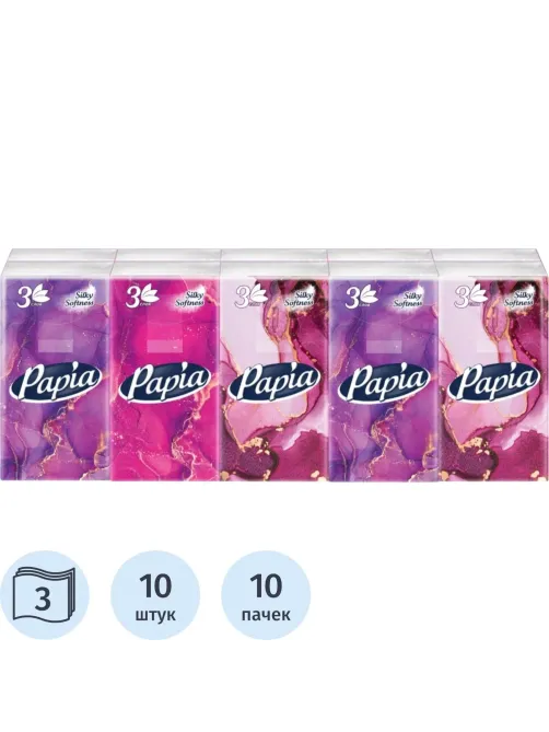 Носовые платочки Papia 3 сл.10лx10 пач/уп