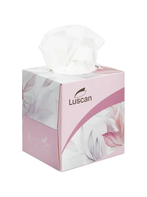 Салфетки косметические Luscan 2сл 90шт/уп в кубе белые