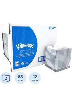 Салфетки косметические д/лица в кубе KK 2сл бел 88лист/кор.12кор./уп.8834
