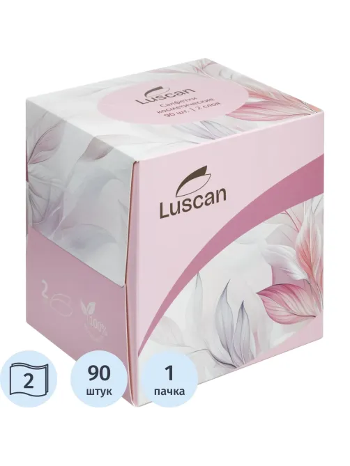Салфетки косметические Luscan 2сл 90шт/уп в кубе белые
