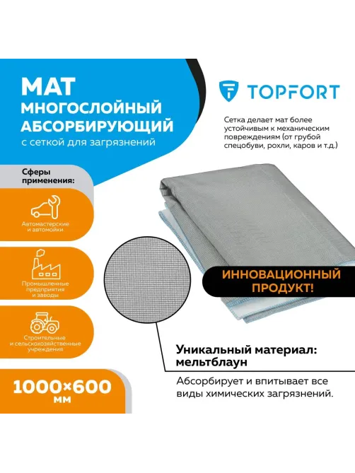 Мат многослойный абсорбирующий Topfort с сеткой для загрязнений 1000x600 мм