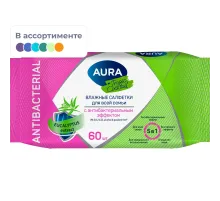 Салфетки влажные AURA TROPIC COCKTAIL c антибак эффектом в ассорт 60шт/упак