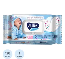Салфетки влажные AURA для детей ULTRA COMFORT 120шт с крышкой 6474