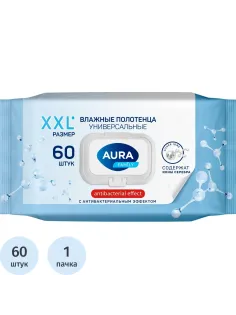 Полотенца влажные AURA FAMILY с антиб.эфф. big-pack с крышкой 60шт/уп КК/10