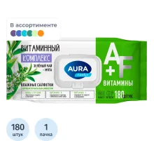 Салфетки влажные AURA FAMILY с антибактериальным эффектом с крышкой 180шт