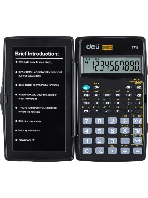 Калькулятор научный Deli E1711, 8-р, 56 функций, бат., 120x72мм, черный