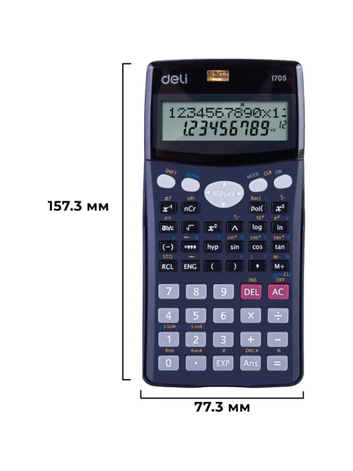 Калькулятор научный Deli E1705,10-р,2 стр,240 фун.,бат.,157x77мм,темн.син