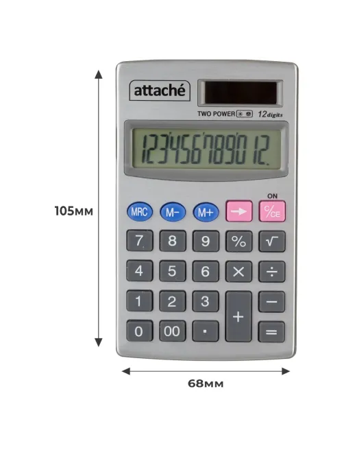 Калькулятор карманный Attache ATC-333-12P 12-ти разрядный серебристый