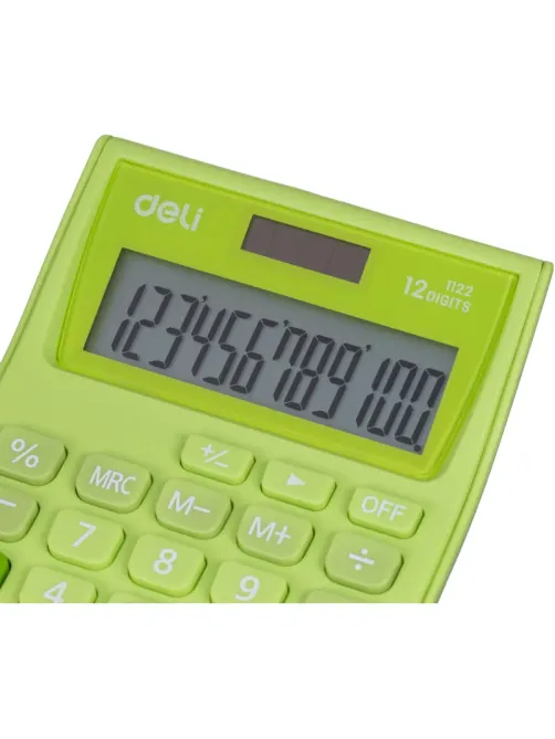 Калькулятор карманный Deli E1122, 12-р, дв.пит., 120x86мм, зеленый