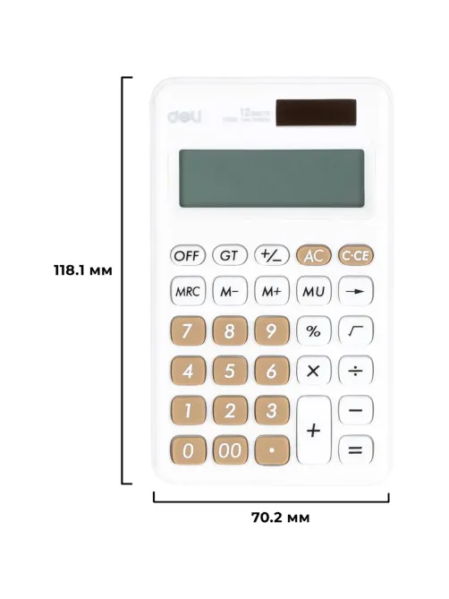 Калькулятор карманный Deli EM120,12-р, дв.пит., 118x70мм, белый