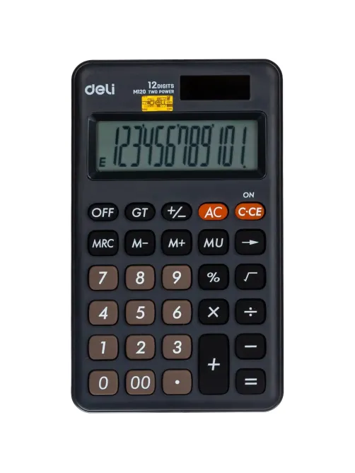 Калькулятор карманный Deli EM120,12-р, дв. пит, 118x70мм, темно-серый