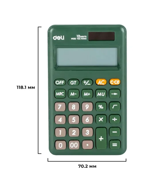 Калькулятор карманный Deli EM120,12-р, дв.пит., 118x70мм, зеленый