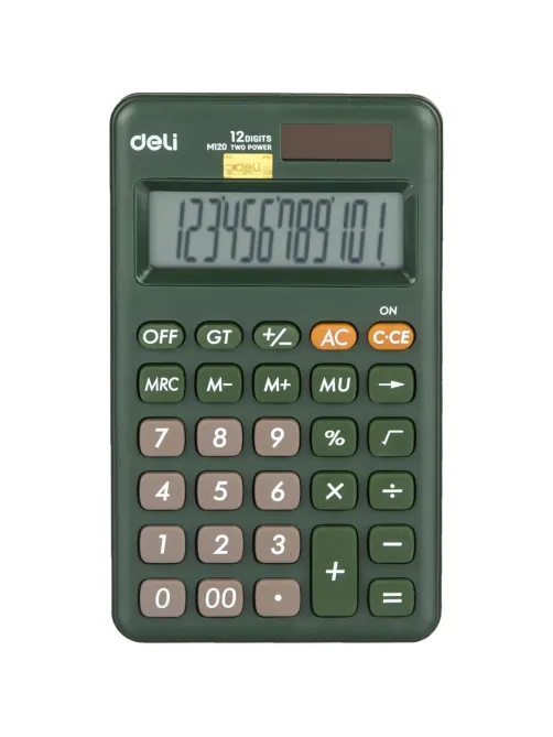 Калькулятор карманный Deli EM120,12-р, дв.пит., 118x70мм, зеленый