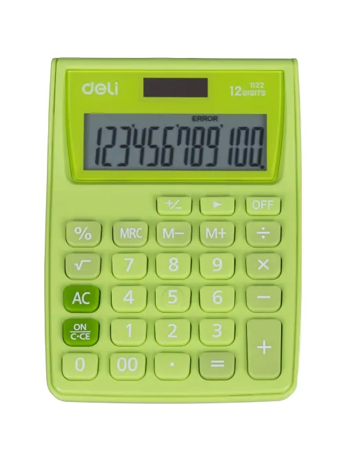 Калькулятор карманный Deli E1122, 12-р, дв.пит., 120x86мм, зеленый