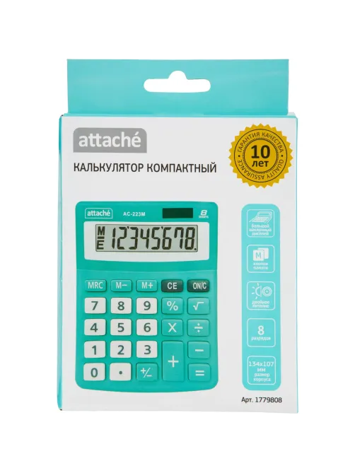Калькулятор настольный КОМП Attache, AС-223M,8р,дв. пит, мятный,134x107x34