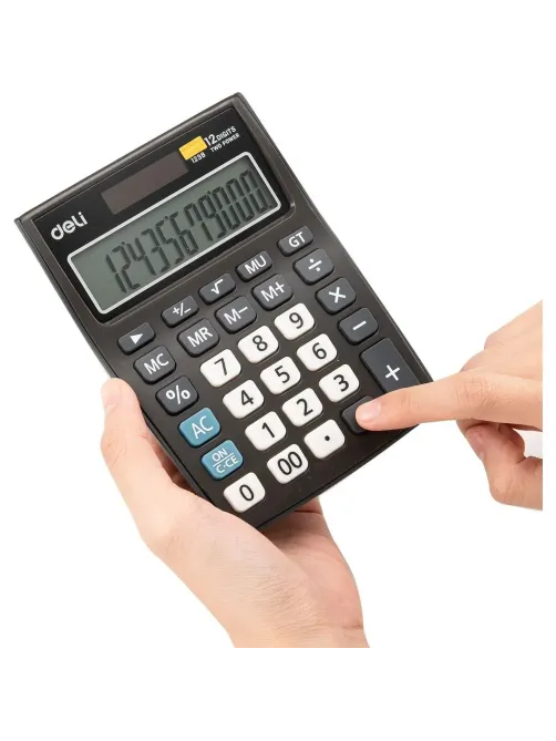 Калькулятор настольный КОМП. Deli E1238, 12-р, дв.пит., 145х105мм, серый