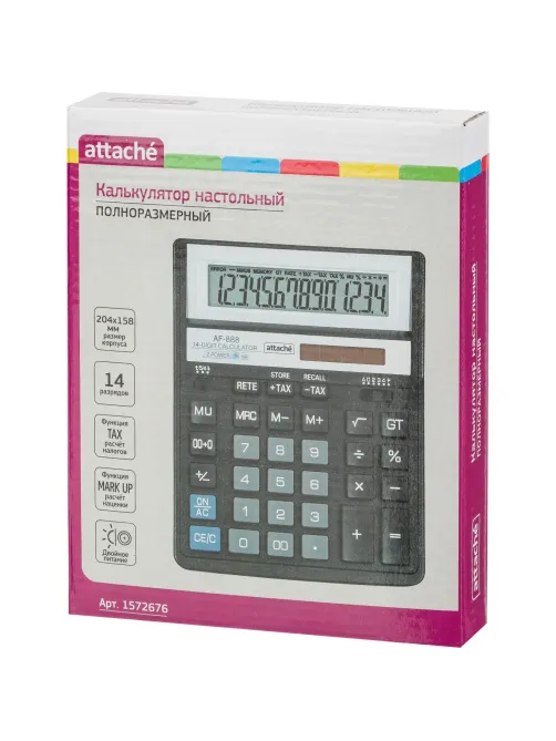 Калькулятор настольный ПОЛН/Р Attache AF-888,14р,дв.пит,204x158мм,черный