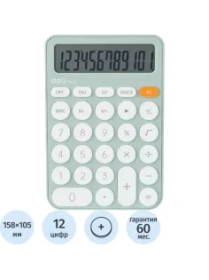Калькулятор настольный КОМП. Deli EM124, 12-р, батар., 158х105мм, зеленый
