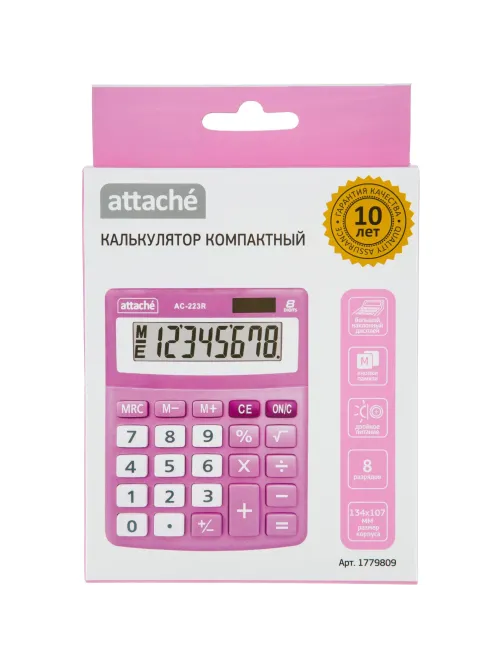 Калькулятор настольный КОМП Attache, AС-223R,8р,дв. пит, розовый,134x107x34