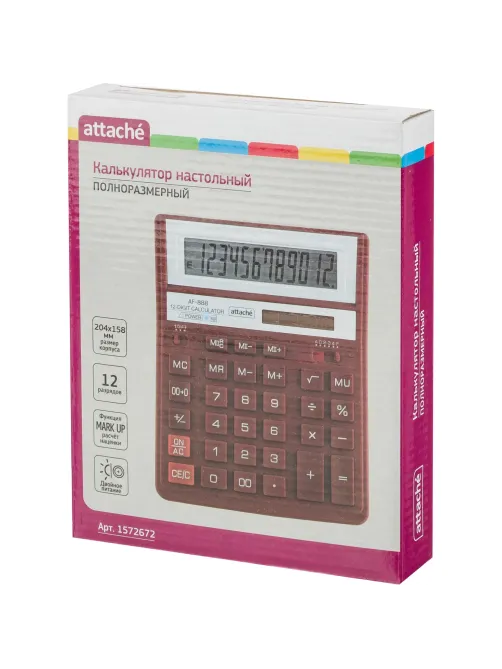 Калькулятор настольный ПОЛН.Attache AF-888,12р,дв.пит,204x158мм, темно-крас