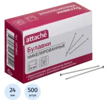 Булавки унив. ник. Attache, 24 мм, 500 штук, в картонной коробке