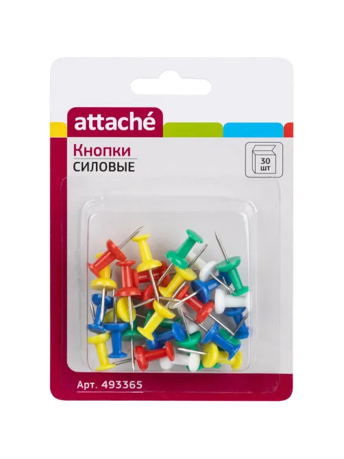 Кнопки силовые д/пробковых досок ATTACHE,пластик,ассорти,европодвес,30шт/уп