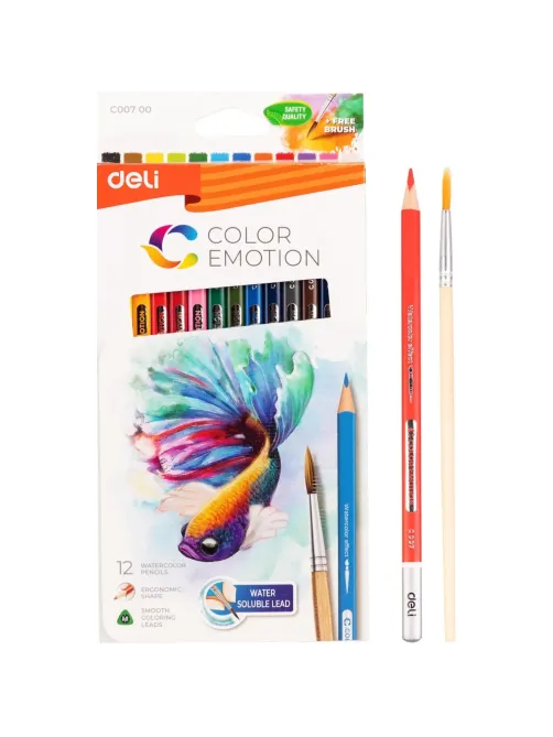 Карандаши акварельные Deli Color Emotion липа 12 цв/наб EC00700