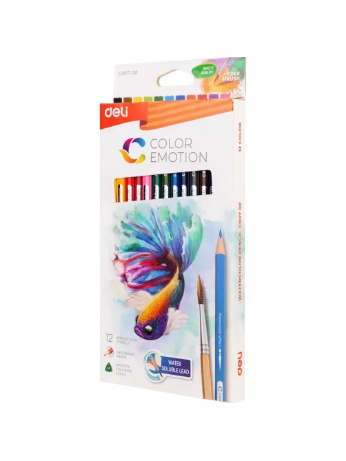 Карандаши акварельные Deli Color Emotion липа 12 цв/наб EC00700