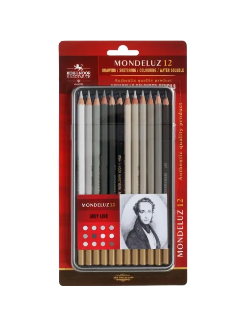 Карандаши акварельные MONDELUZ серые 12цв/наб мет.кор 3722012010BL