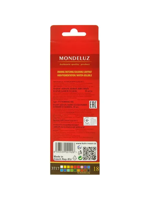 Карандаши акварельные KOH-I-NOOR, MONDELUZ 18 цв. шестигрй, 3717/18