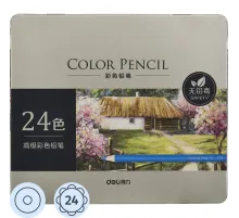 Карандаши цветные Deli липа 24 цв/наб мет.кор. 6565