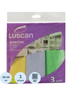 Салфетки хозяйственные Luscan из микрофибры 30х30см д/мебели, стекол 3шт/уп