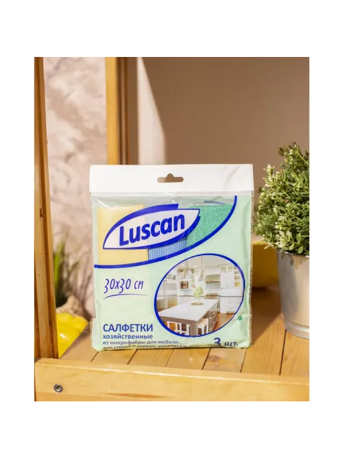 Салфетки хозяйственные Luscan из микрофибры 30х30см д/мебели, стекол 3шт/уп