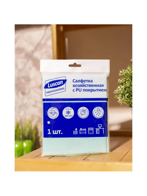 Салфетка хозяйственная Luscan Professional микрофиб PU покр 320г/м2 38х35см
