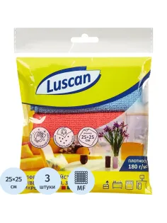 Салфетки хозяйственные Luscan микрофибра 180г 25х25см 3шт/уп син/крас/желт