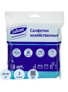 Салфетки хозяйственные Luscan Professional 300г/м2 30х30см 3шт/уп синие