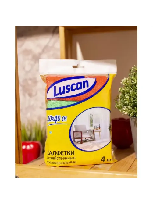 Салфетки хозяйственные Luscan из микрофибры универс 220г/м2 40х40см 4шт/уп