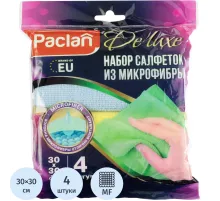 Салфетки хозяйственные микрофибра PACLAN DeLUXE универс цветн 30х30см 4 шт