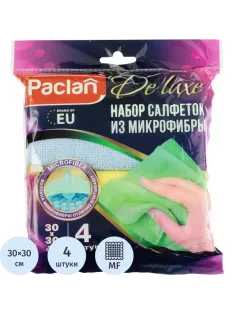 Салфетки хозяйственные микрофибра PACLAN DeLUXE универс цветн 30х30см 4 шт