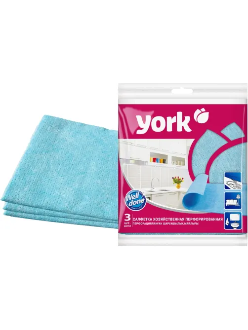 Салфетки хозяйственные YORK 34х35см вискоза перфор в ассорт 3шт/уп_020030