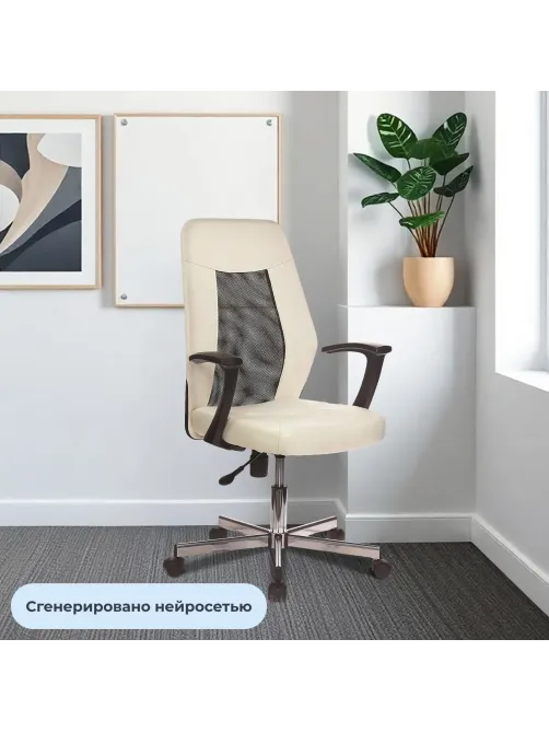 Кресло VB_EChair-225 DSL PTW к/з бежевый OR-10/сетка черная TW, хром