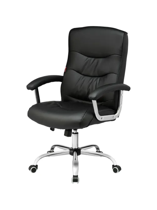 Кресло BN_Dt_EChair-550 TR рец.кожа черная, хром