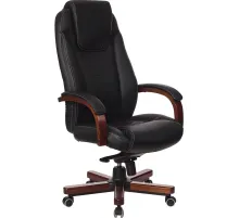 Кресло VB_Бюрократ T-9923WALNUT/BLACK кожа черный, дерево