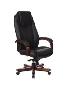Кресло VB_Бюрократ T-9923WALNUT/BLACK кожа черный, дерево