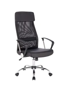 Кресло BN_Sp_EChair-589 TPU сетка/кожзам черный, хром