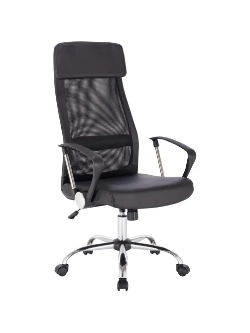 Кресло BN_Sp_EChair-589 TPU сетка/кожзам черный, хром